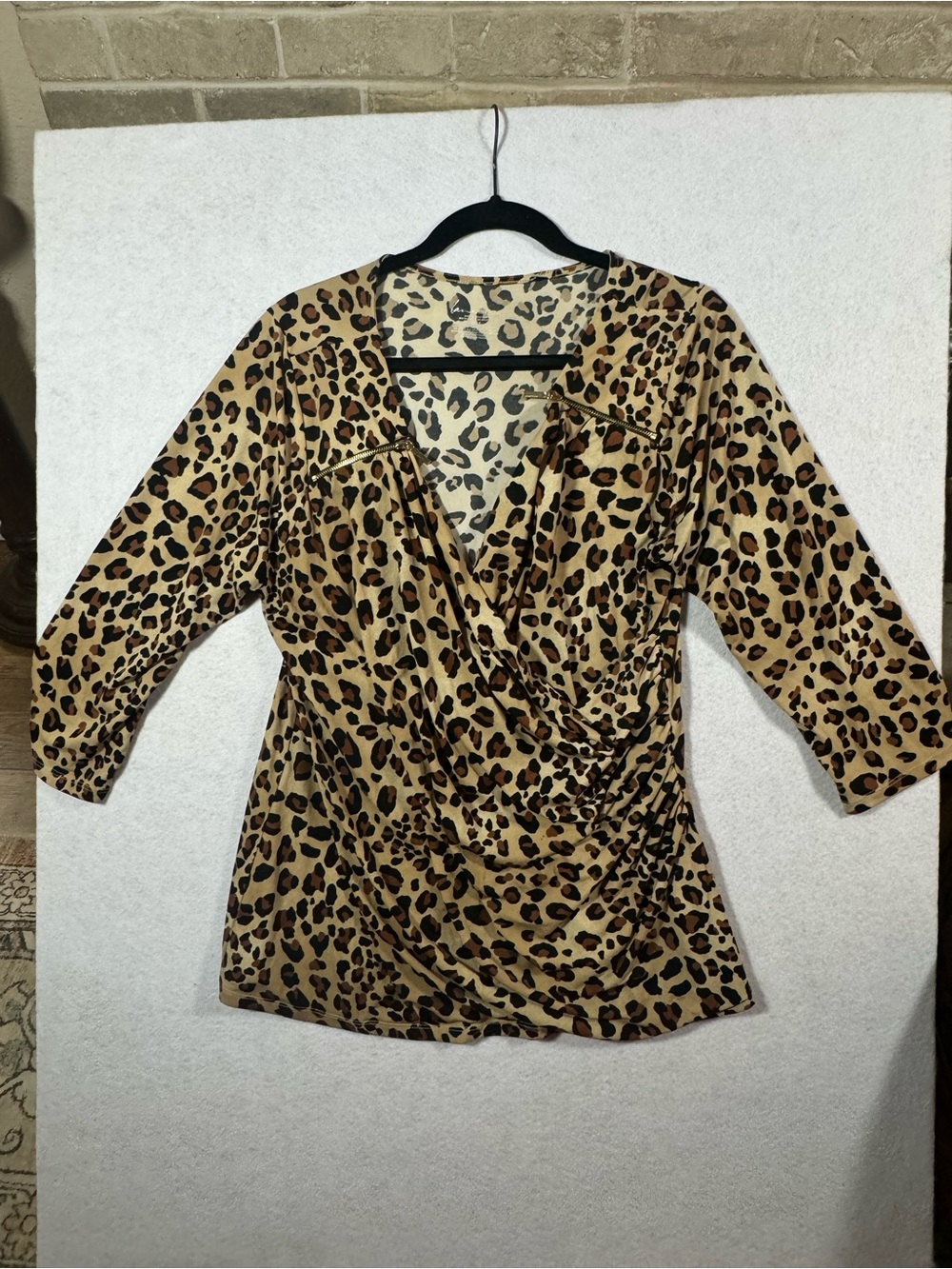 Lane Bryant Tan and Black Leopard Print Surplice Top Y2K plus size